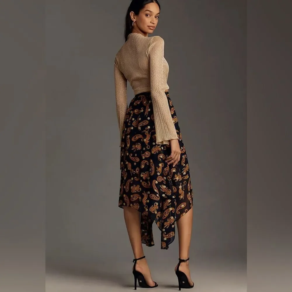 Anthropologie FARM Rio Asymmetrical Tiered Midi Skirt NWT